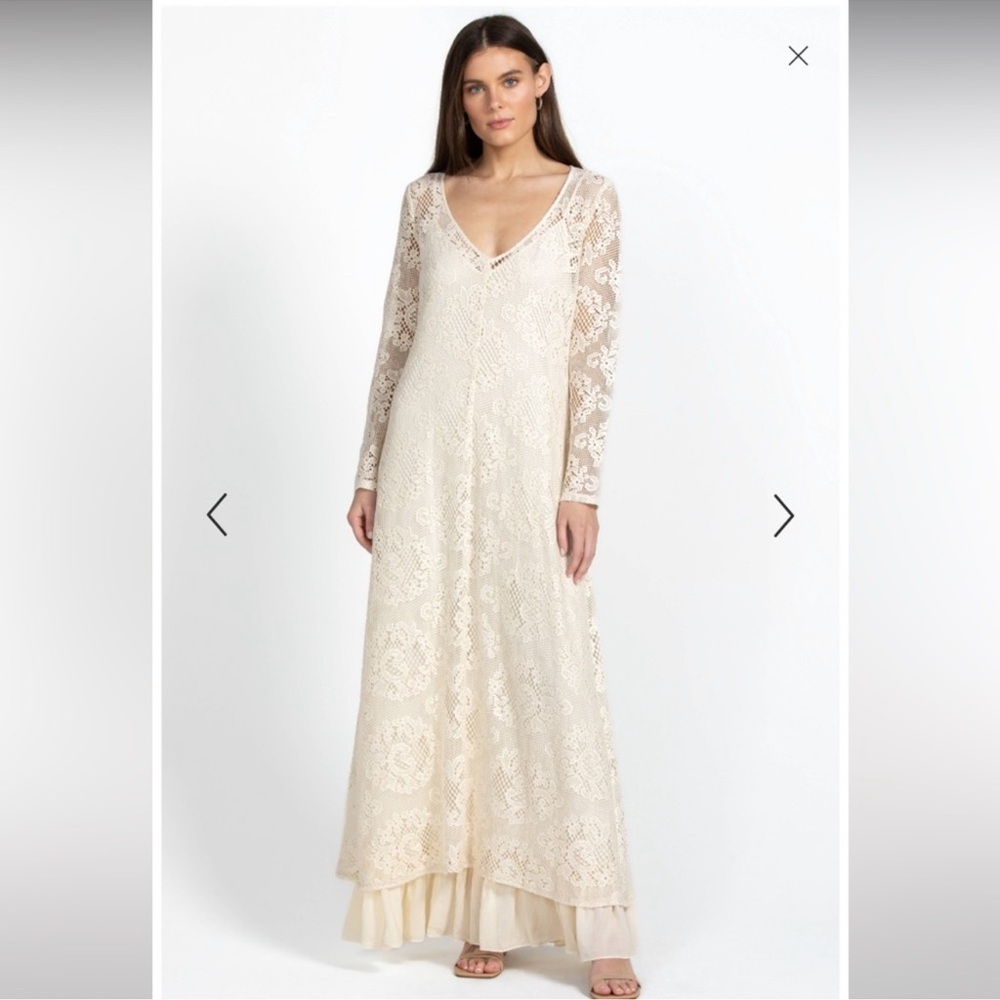 Johnny Was Ivory Lace V-Neck Maxi Dress